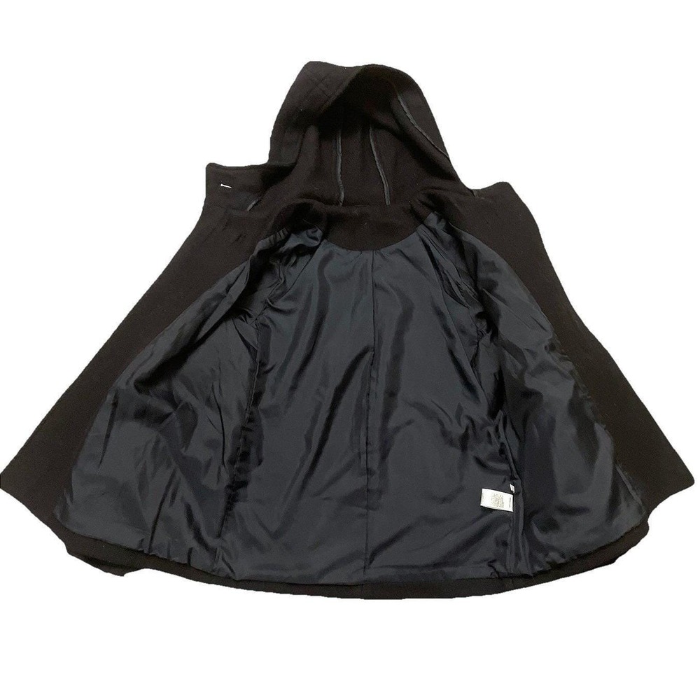 GU Wool Duffle Coat Women L Cropped Black Toggle Lined Hooded Heavyweight Japan - Picture 6 of 10